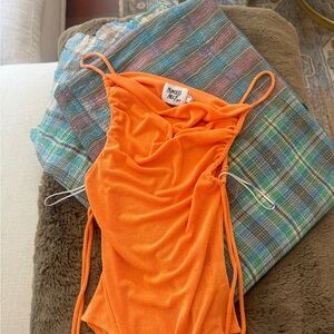 Orange Ruched bodysuit